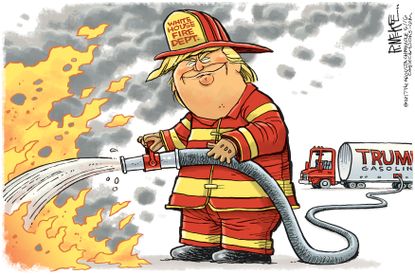 Political cartoon U.S. Trump White House scandals damage control