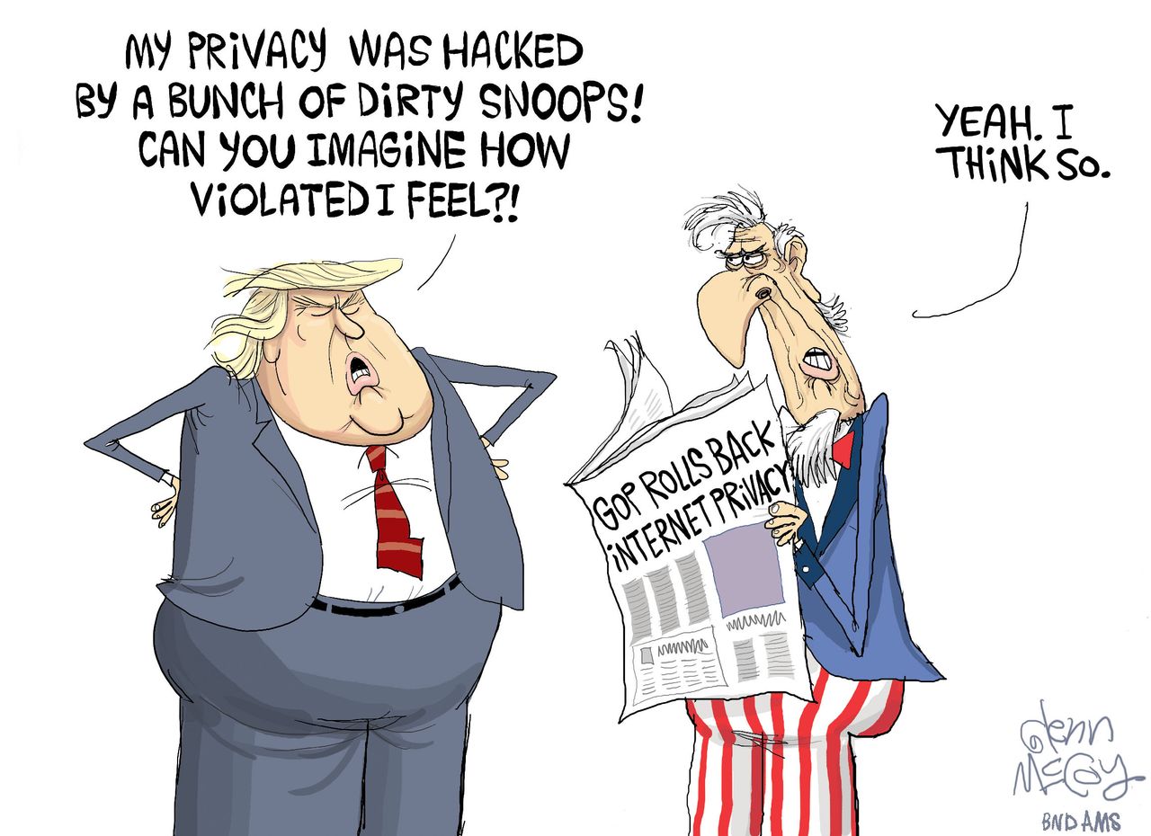 Political Cartoon U.S. Donald Trump spying internet privacy invasion