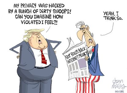 Political Cartoon U.S. Donald Trump spying internet privacy invasion
