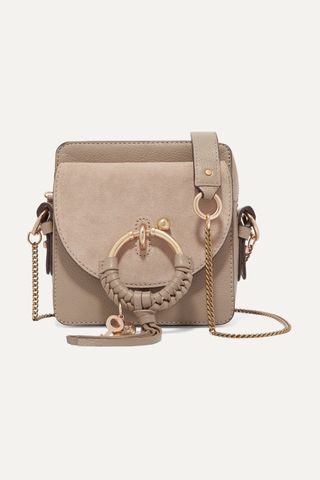 Square Textured-Leather and Suede Shoulder Bag