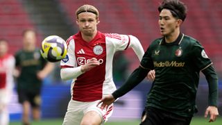Kasper Dolberg of Ajax, Tsuyoshi Watanabe of Feyenoord