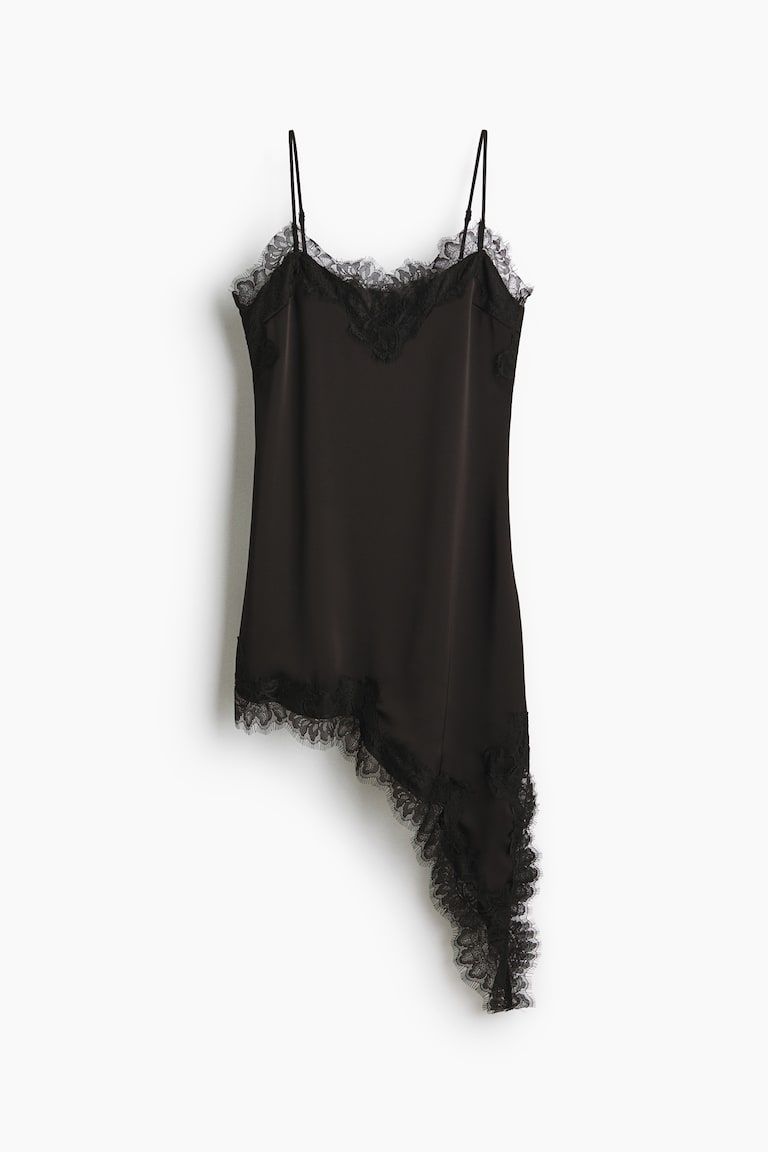 Lace-Trimmed Satin Slip Dress