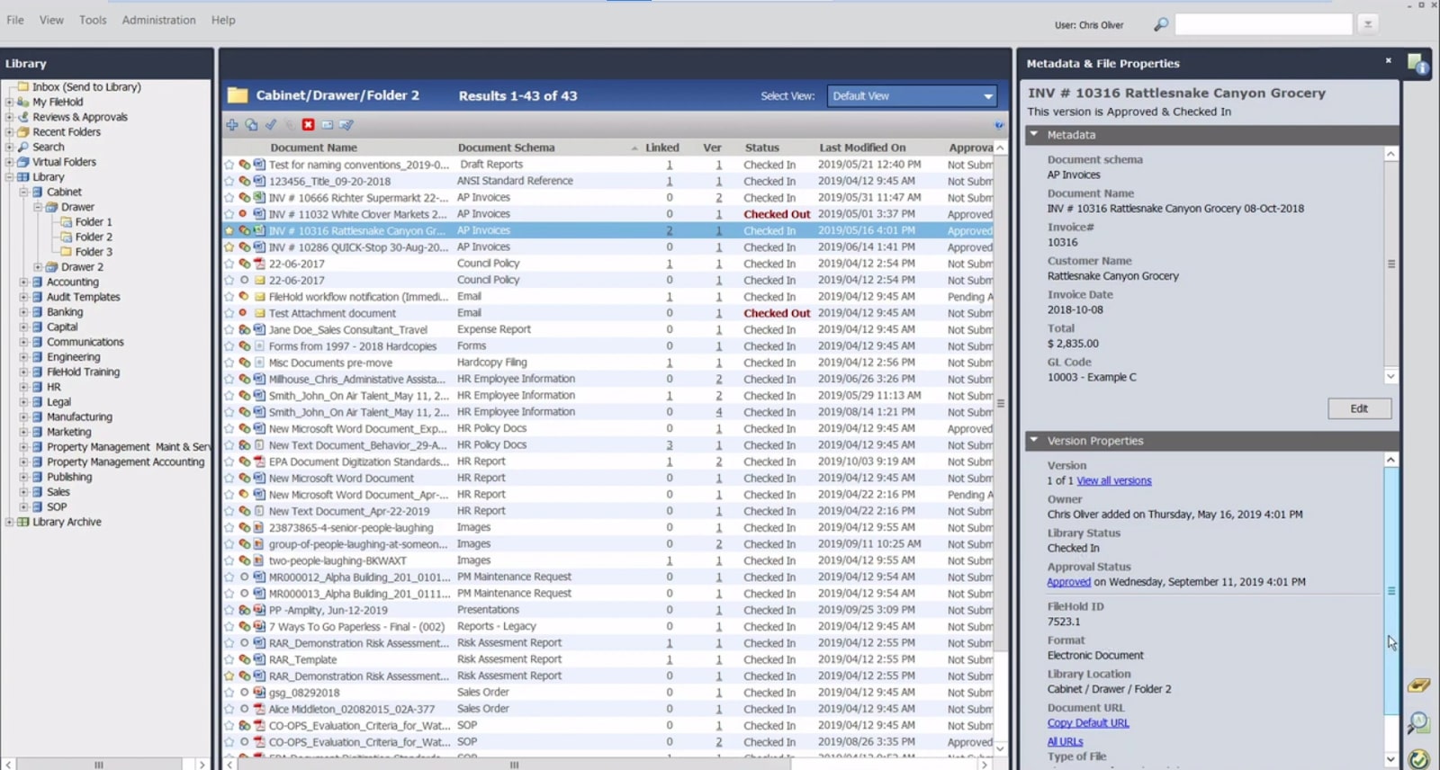 Filehold Systems user interface screenshot