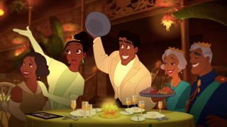 Tiana and Naveen show off their restaurant to their parents in The Princess and The Frog.