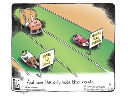 Political cartoon voter ID early voting election