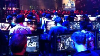 Preparing for the battle in a pit of PCs at E3.