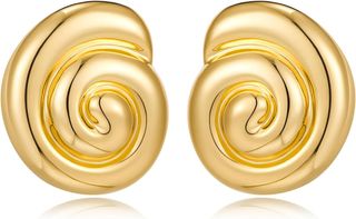 Muyan Polished Gold Spiral Conch Earrings for Women Large Thick Swirl Conch Stud Earrings Trendy Jewelry Gift