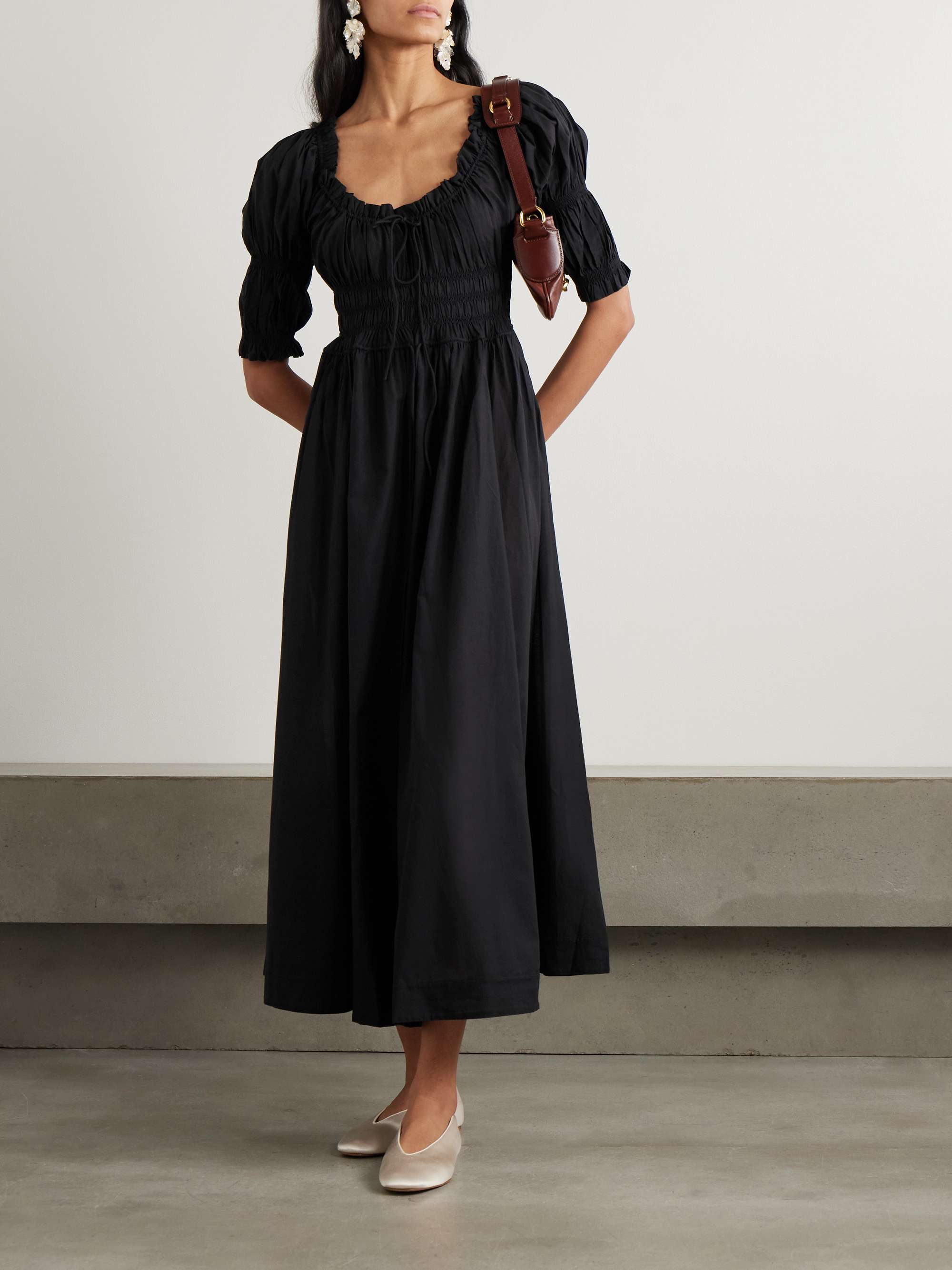 Ischia Shirred Organic Cotton-Voile Midi Dress