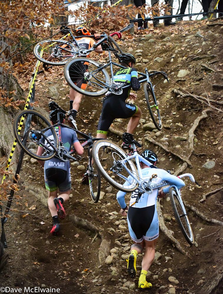 Adam Myerson (Cycle-Smart), Joachim Parbo, and others racing up a steep climb