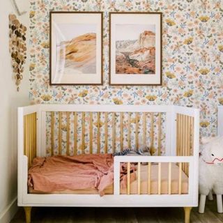 A bright patterned wallpaper with butterflies from Wayfair