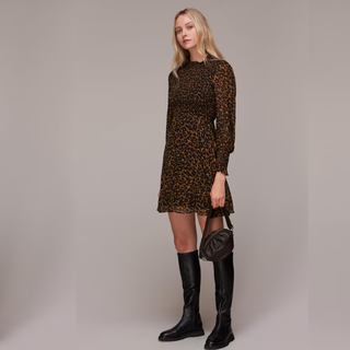 Whistles Classic Leopard Shirred Dress