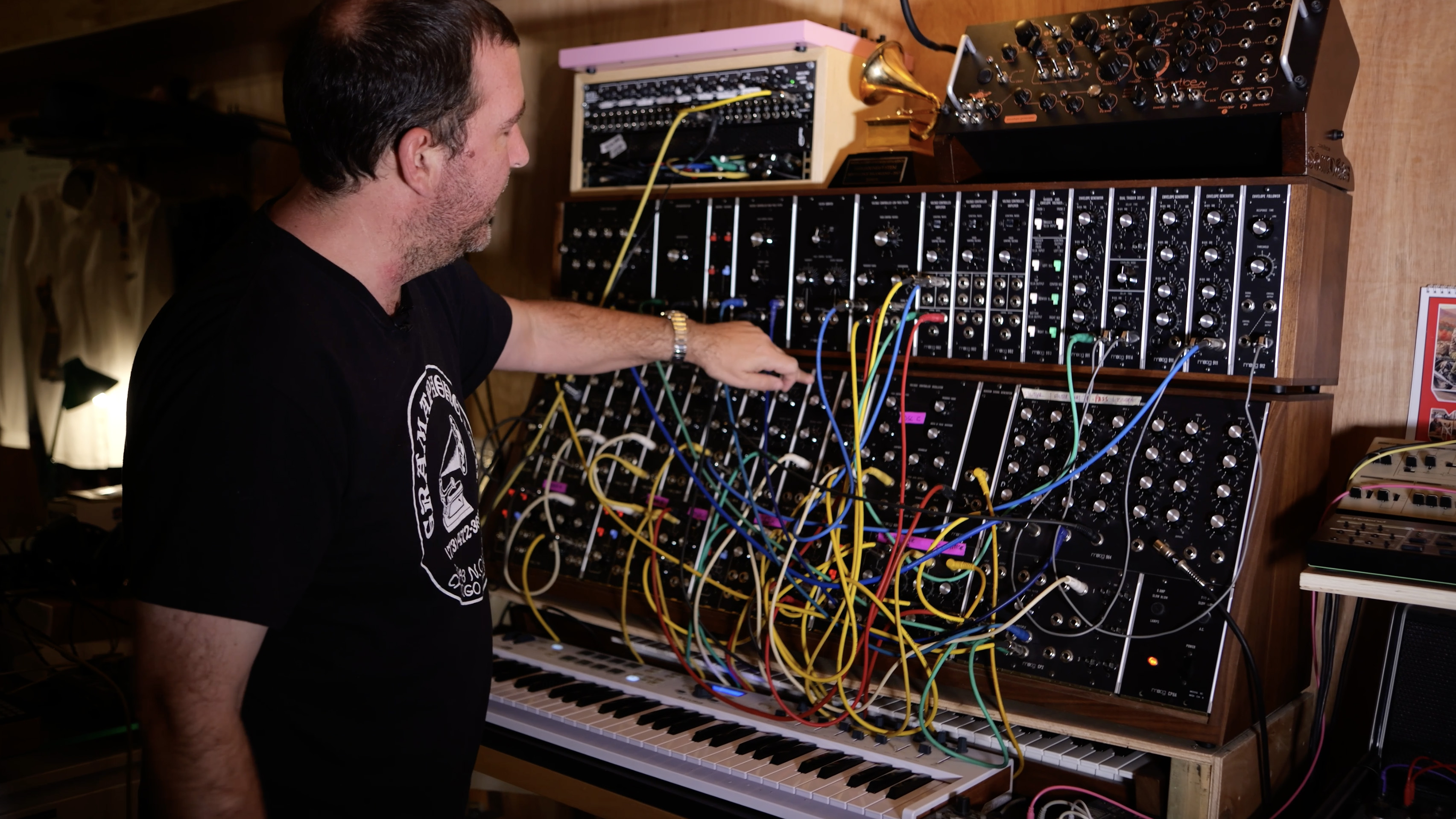 Hot Chip's Joe Goddard with a Moog modular