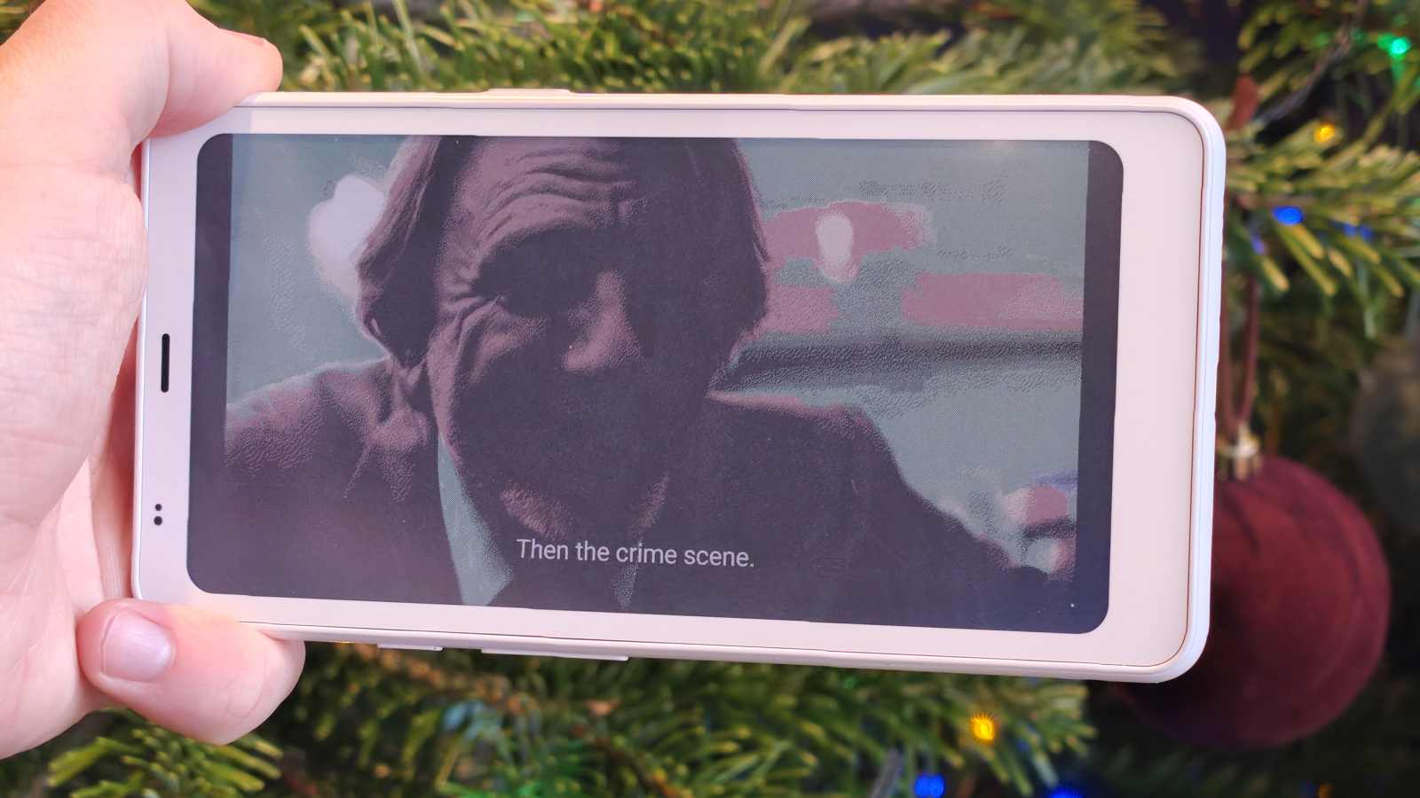 The Boox Palma 2 Pro showing Knives Out 3 on Netflix.