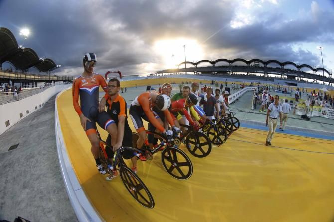The Baie Mahault velodrome at dusk.