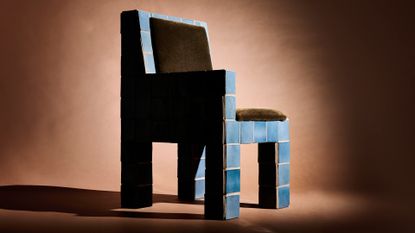 Ah Um design studio chair covered in blue tiles