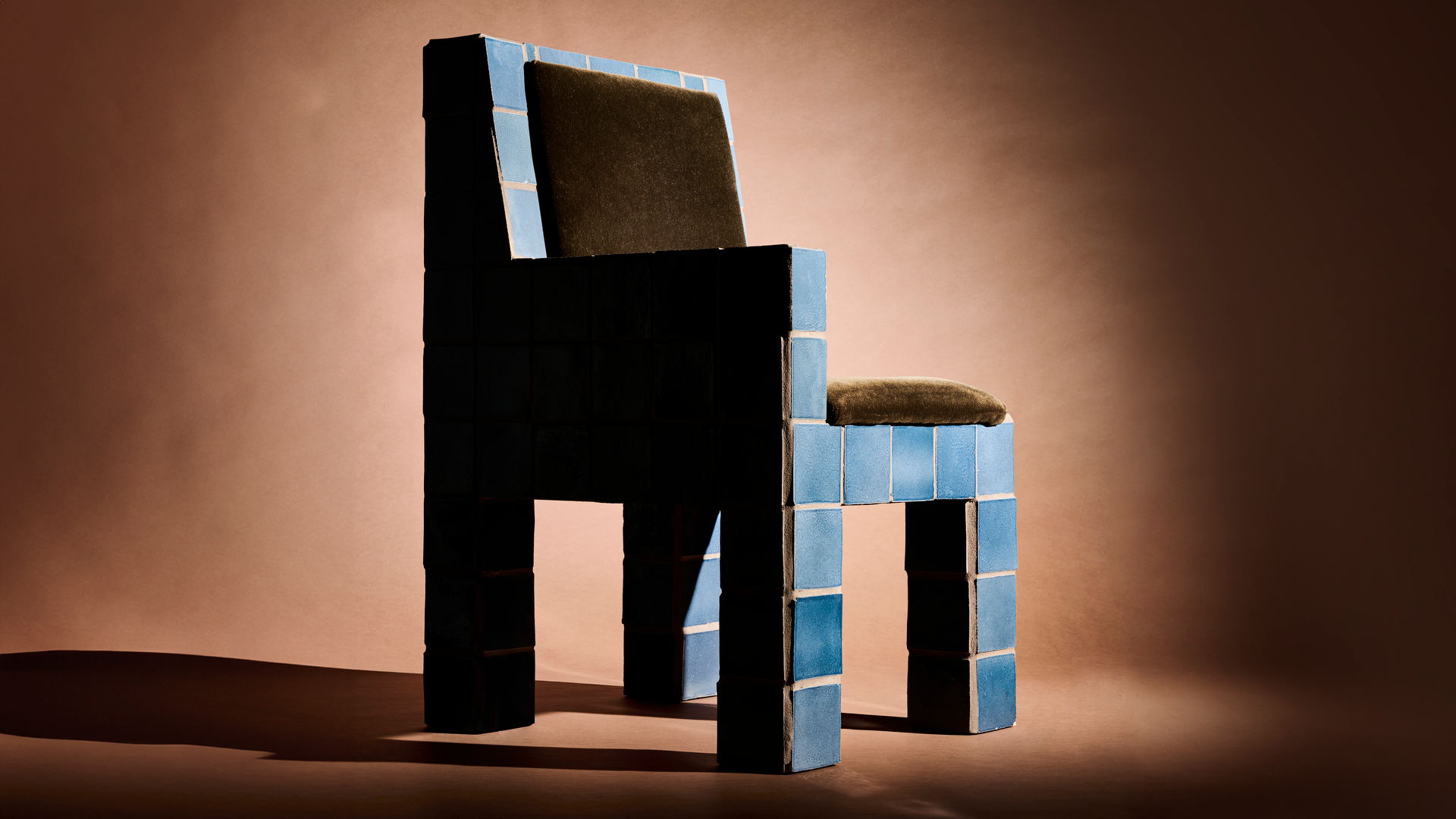 Ah Um design studio chair covered in blue tiles