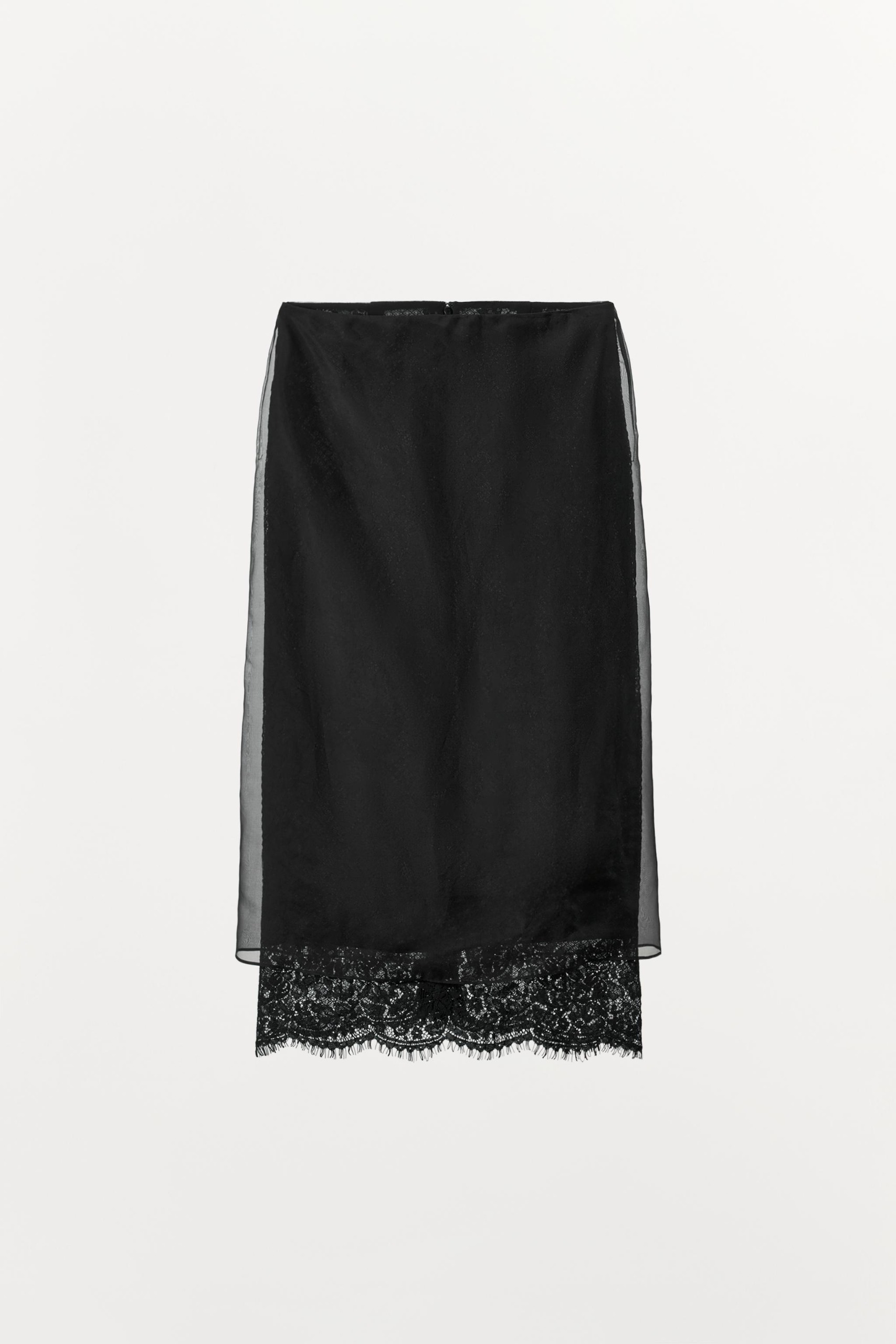 Zw Collection 100% Silk Lace Skirt - Black - Xs