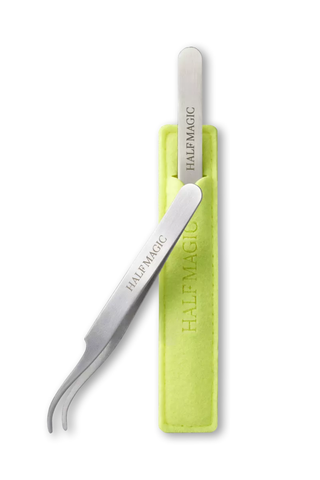 A silver Half Magic rounded tweezer set against a white background.