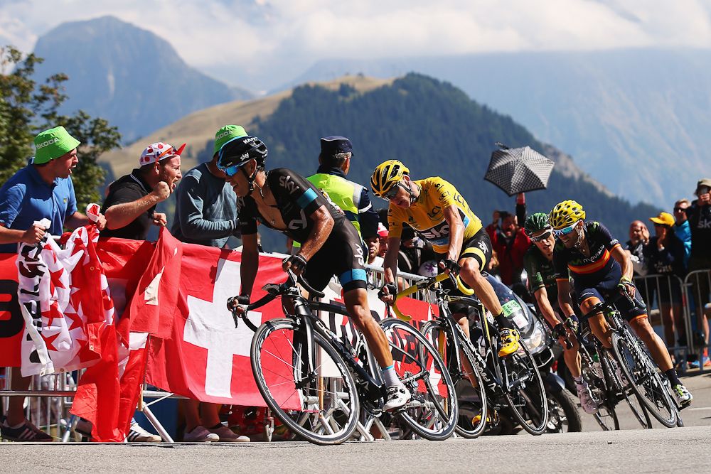 Richie Porte leads Chris Froome up Alpe d'Huez
