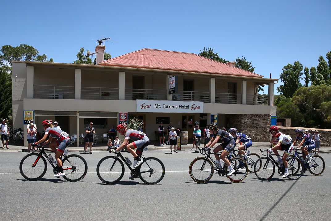 Riding past the Mt Torrens Hotel