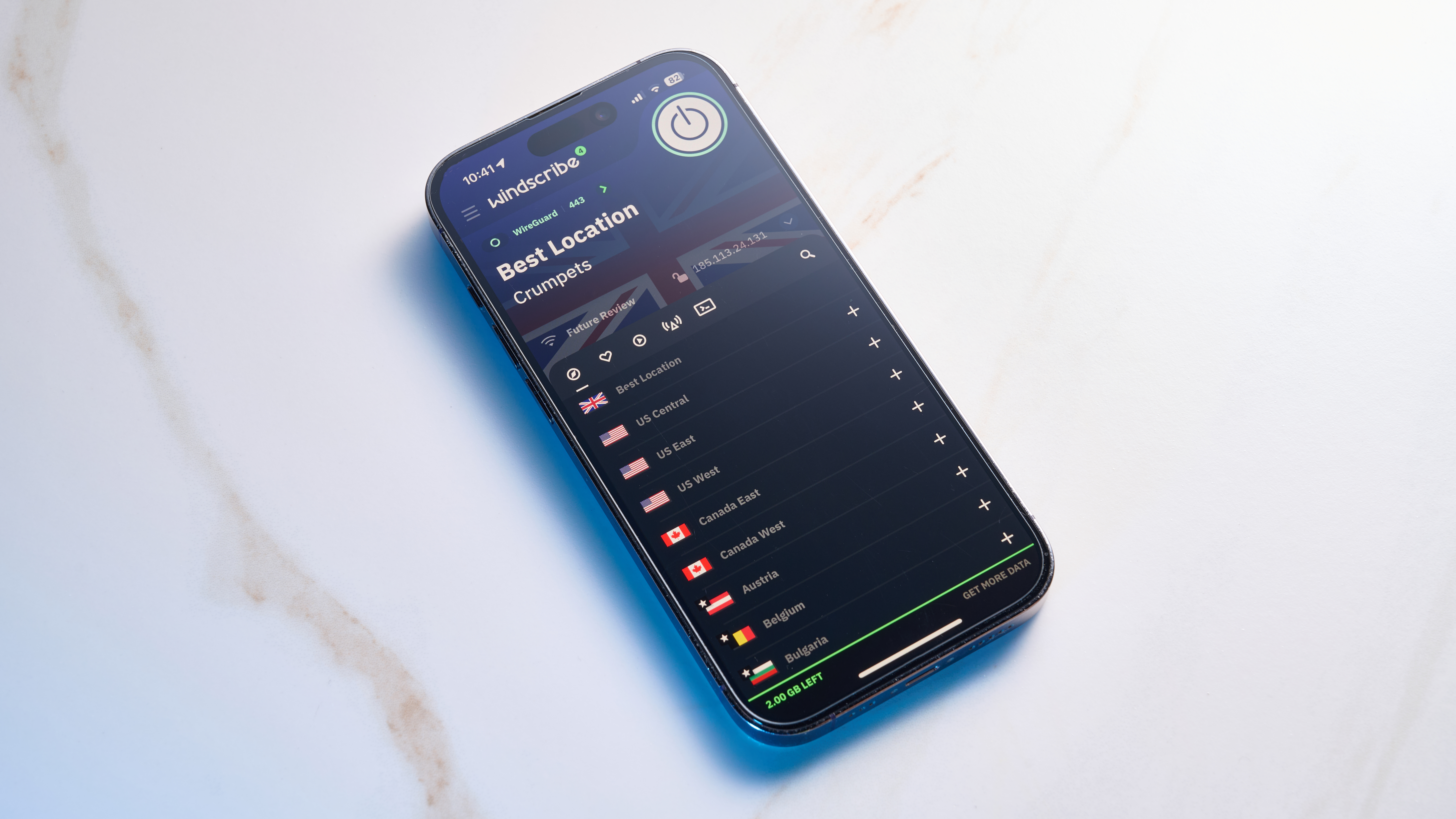 Windscribe free on an iPhone