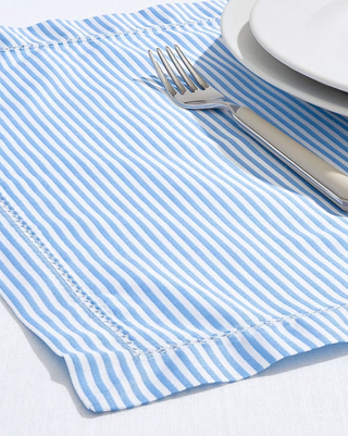 blue and white striped placemat
