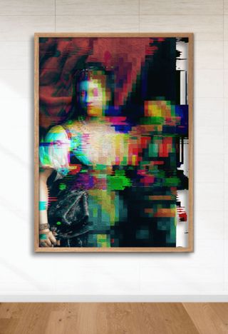 Part of Christie's NFT Art auction, Portrait of a pixelated woman in Rewind Collective's Remember Us IV (Watch Your Head), non-fungible token