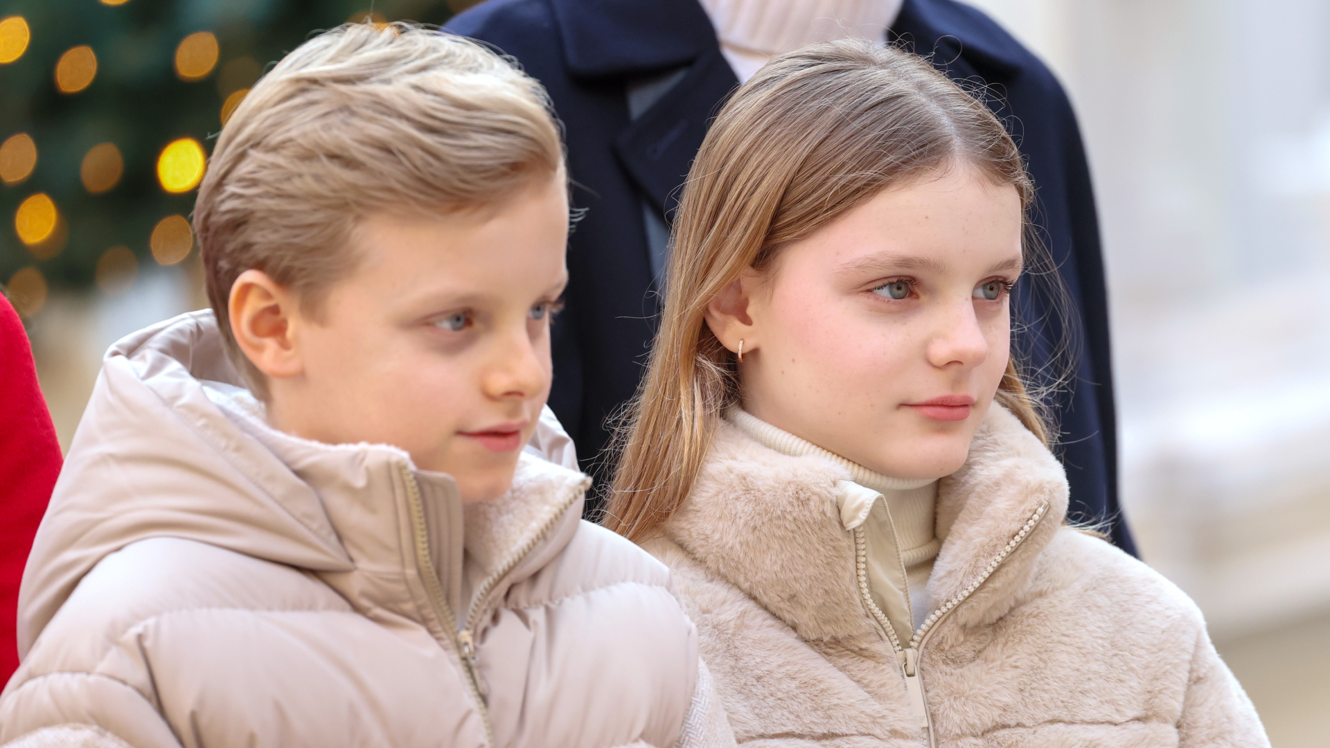 Prince Jacques and Princess Gabriella wear beige winter coats 