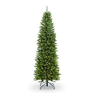 Puleo International 7.5 Foot Pre-Lit Fraser Fir Pencil Artificial Christmas Tree With 350 Ul Listed Clear Lights, Green, 32 X 32 X 90 Inches