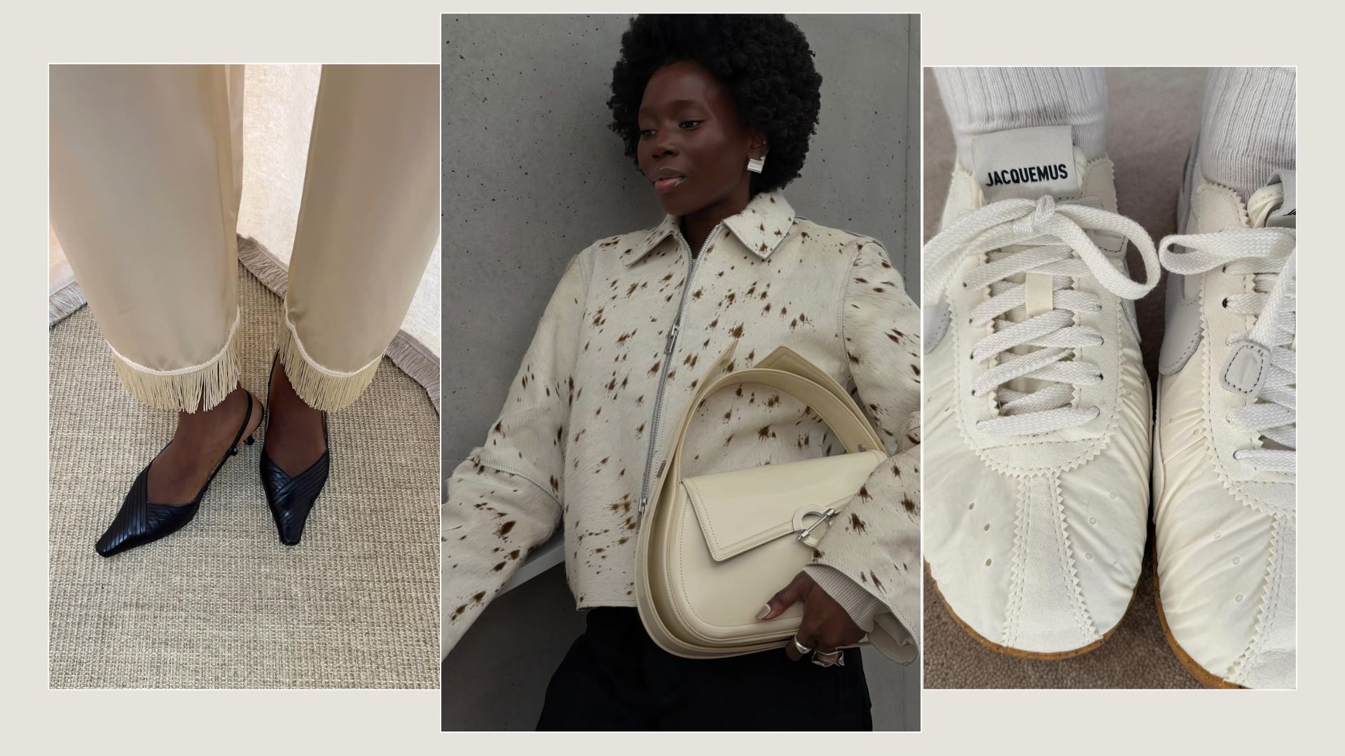 Danielle Jinadu with animal print jacket and cream bag 