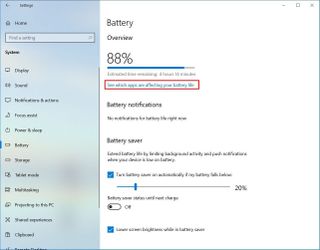 See which apps are affecting battery life option