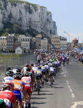 The peloton in action during stage 4 along the west coast of France.