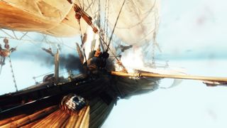 Skyrim: Special Edition mods - Combat breaks out upon skyship decks in the mod Moonpath to Elsweyr.