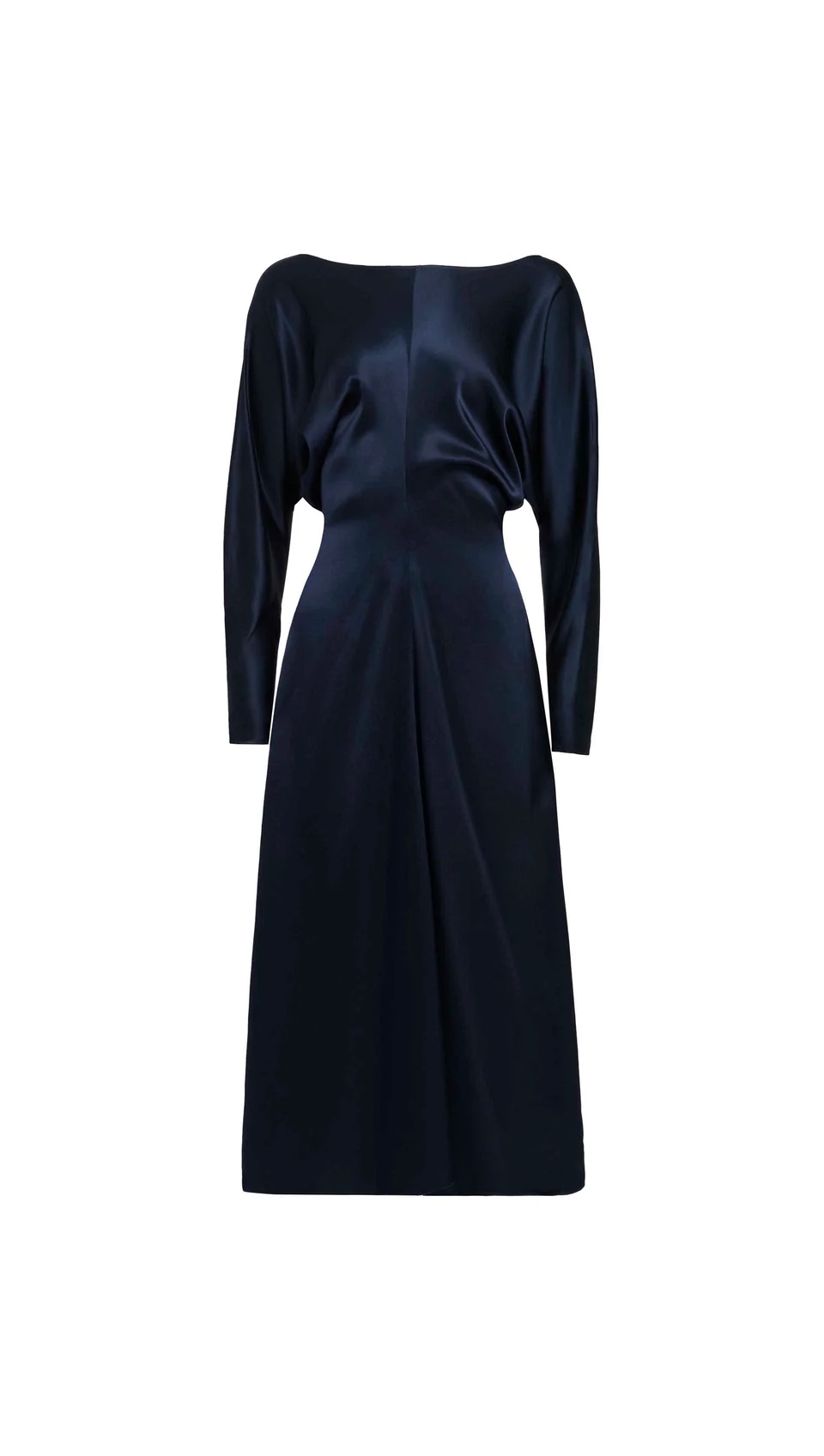 Argent, Longsleeve Draped Dress in Silk Charmeuse | Midnight