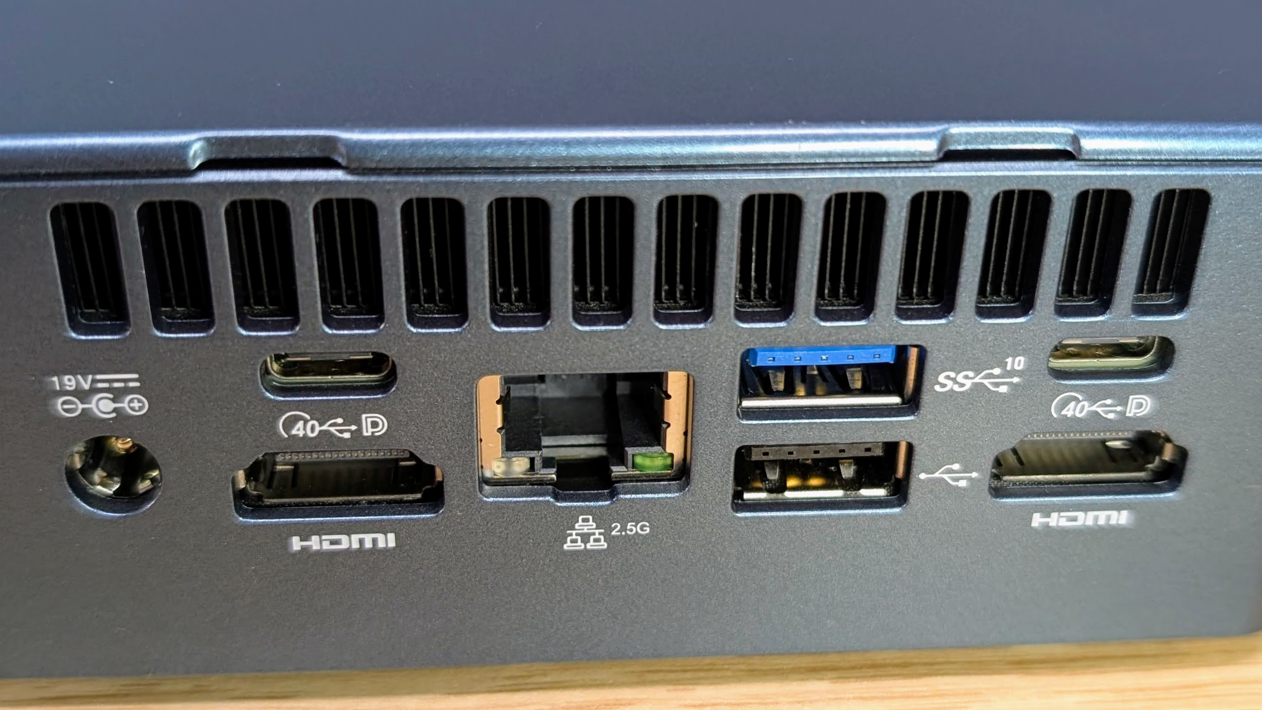 Geekom IT12 mini PC close up of rear ports