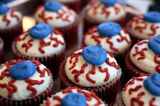 red velvet cupcake with Halloween design