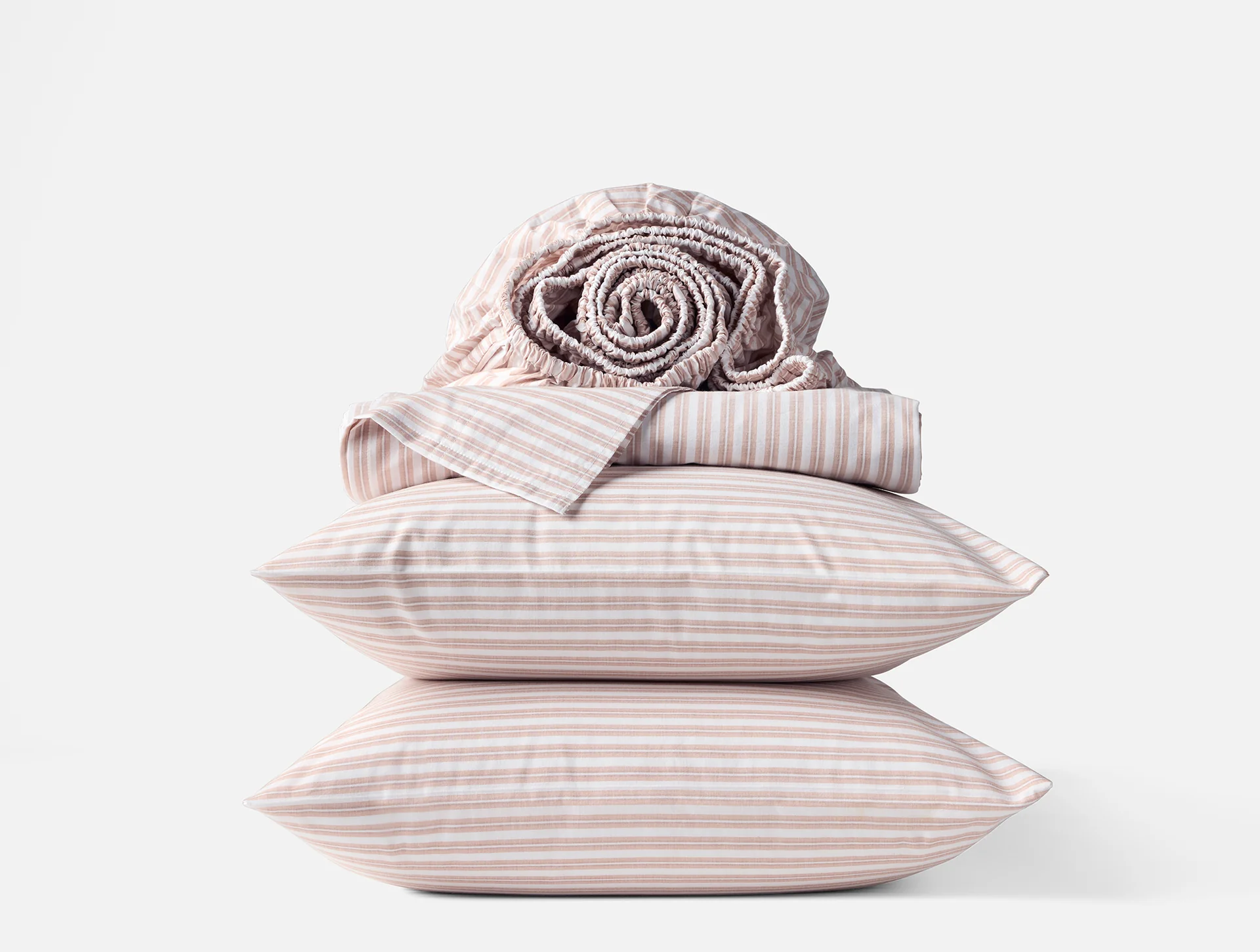 Coyuchi striped crinkled percale bedding set