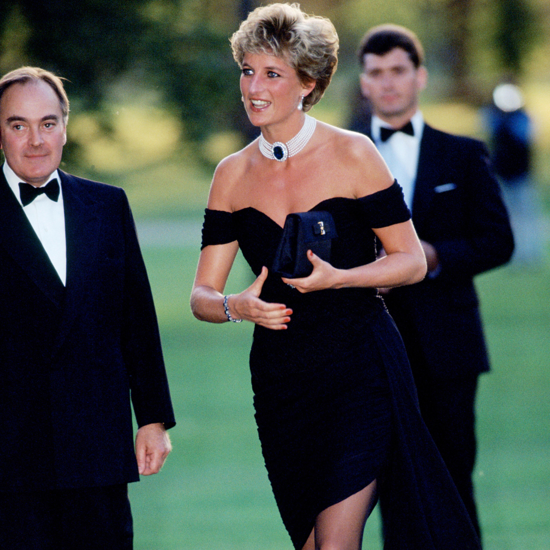 Princess Diana wearing her black revenge dress