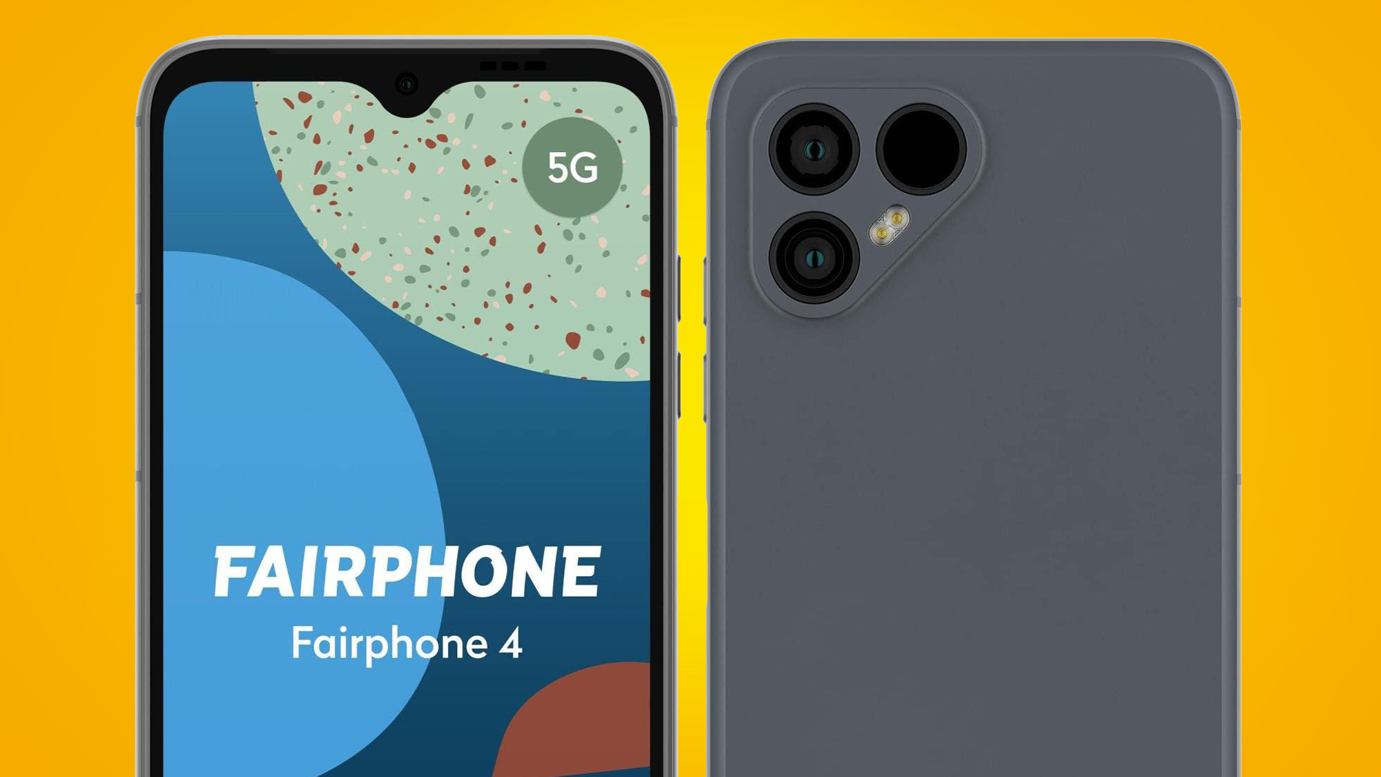 The Fairphone 4 on an orange background