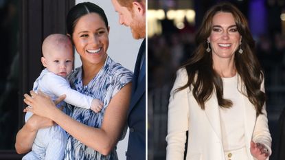 Composite of Prince Archie and Meghan in 2019 and the Princess of Wales in 2023
