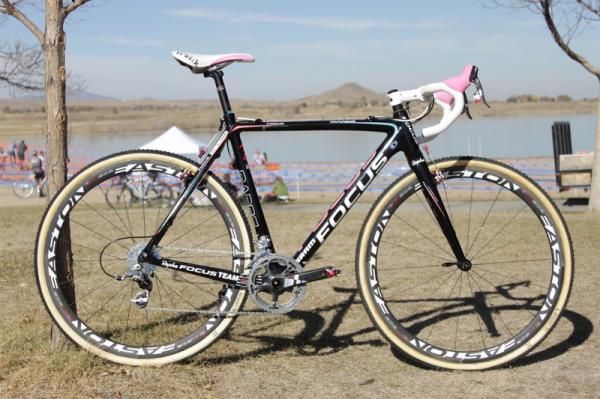 Chris Jones has the only custom Rapha-Focus custom team bike; the rest of the team's bikes are a production color