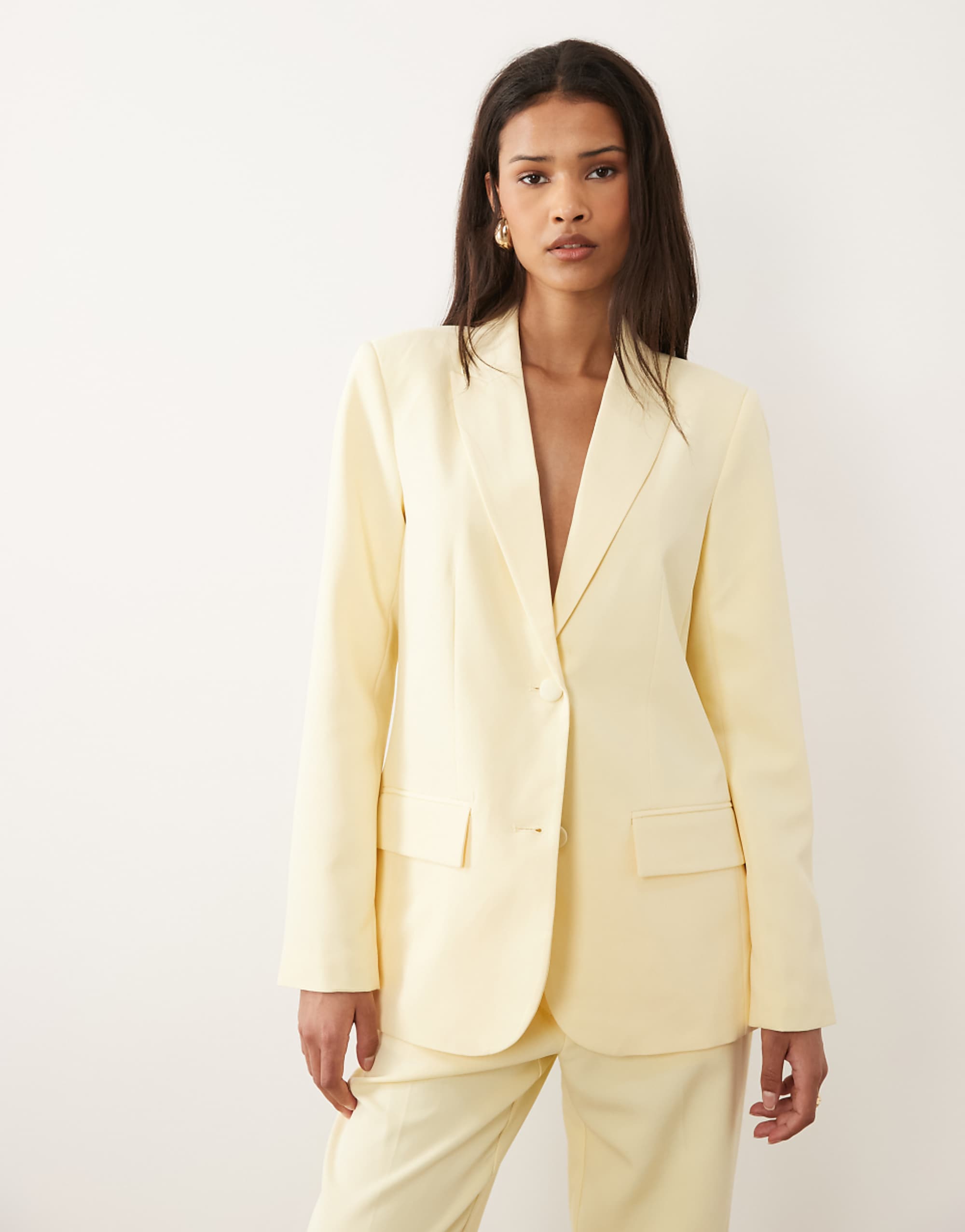 Vila Tailored Covered Button Blazer in Pastel Yellow - Part of a Set