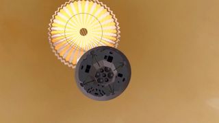 An artist's concept of China's first Mars rover mission, Tianwen-1, at the Red Planet.