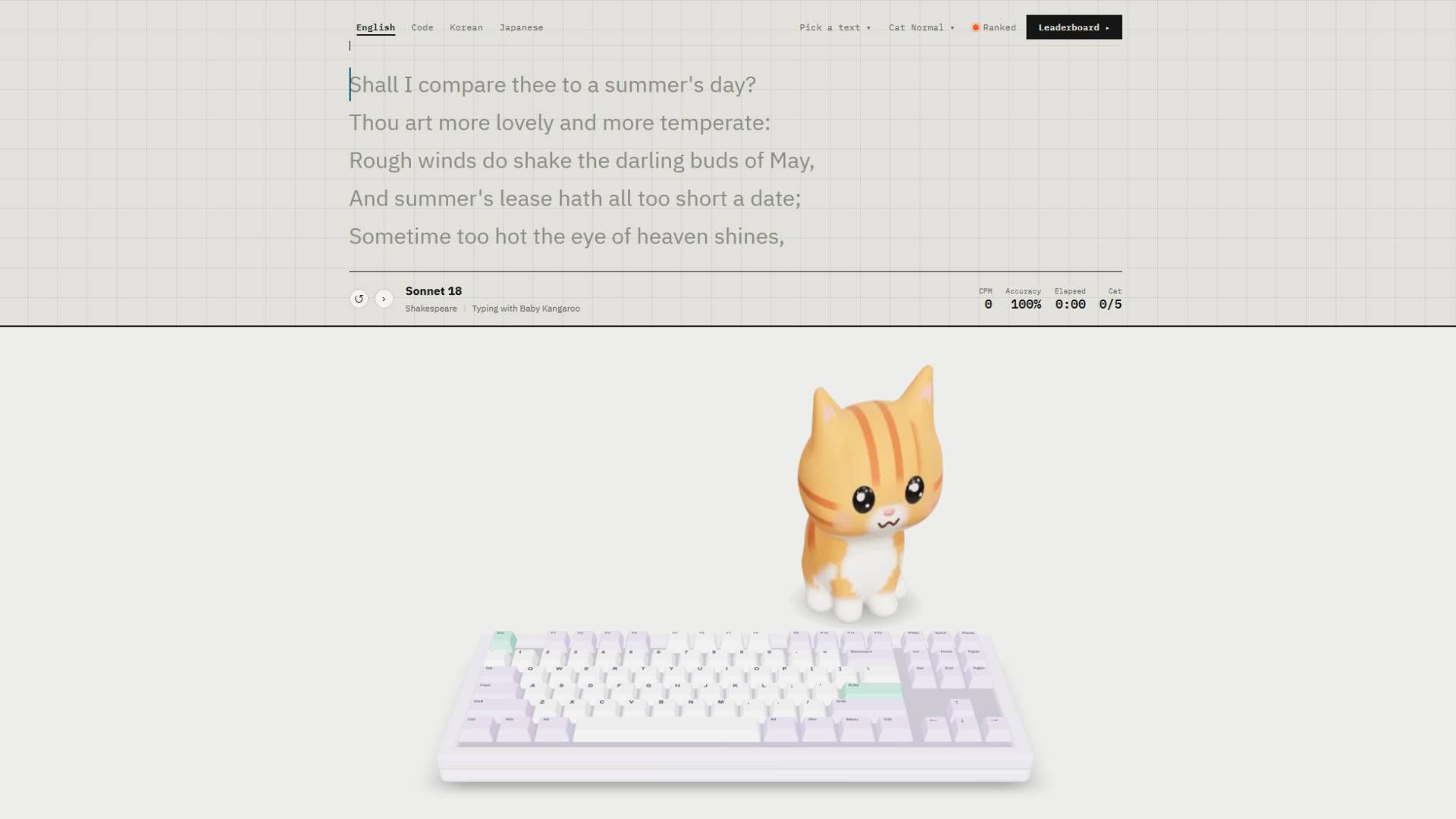 A virtual typing test with a cat that pesters you.