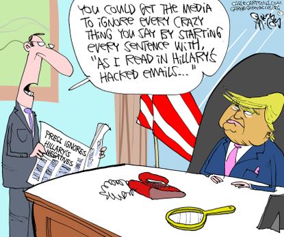 Political cartoon U.S. Donald Trump Hillary Clinton ignore wild statements