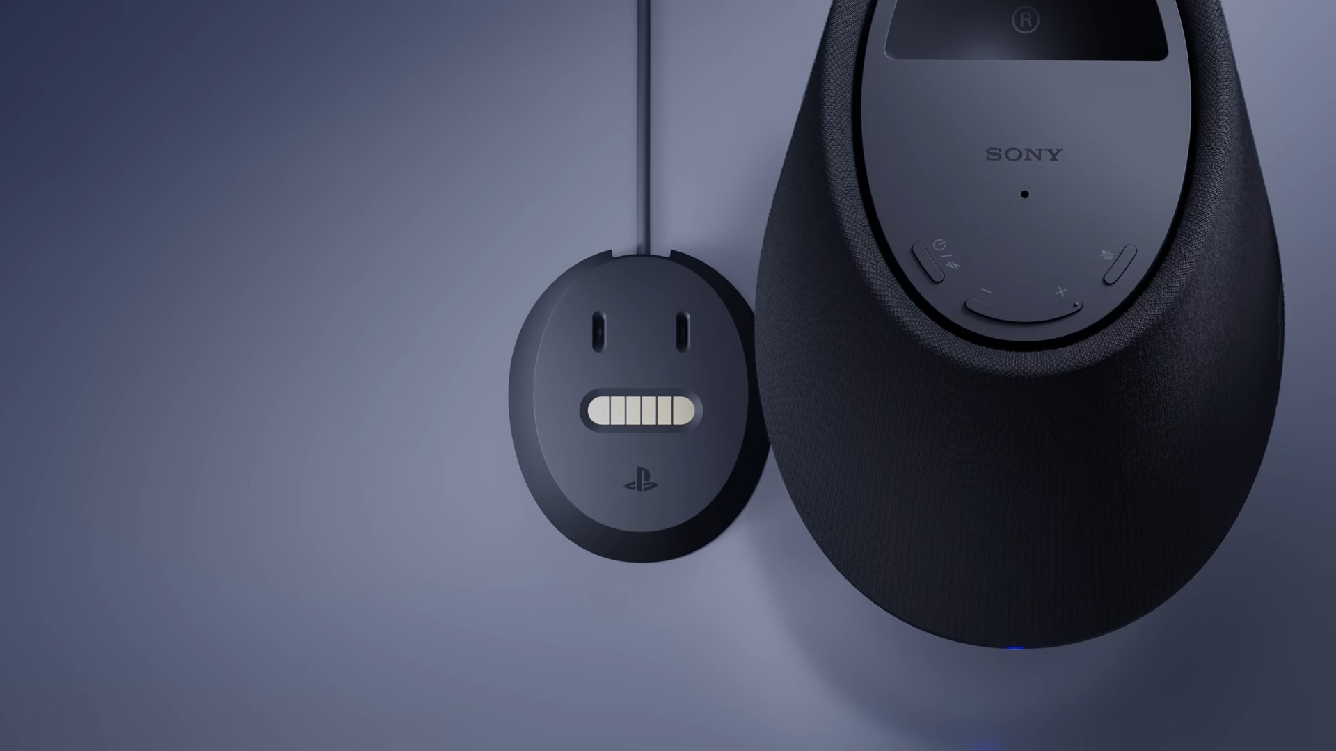 A screenshot from the announcement trailer for the Sony Pulse Elevate Wireless Speakers showing their wireless form factor