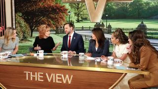 From left to right: Sara Haines, Joy Behar, JD Vance, Ana Navarro, Sunny Hostin and Alyssa Farah Griffin on The View. 