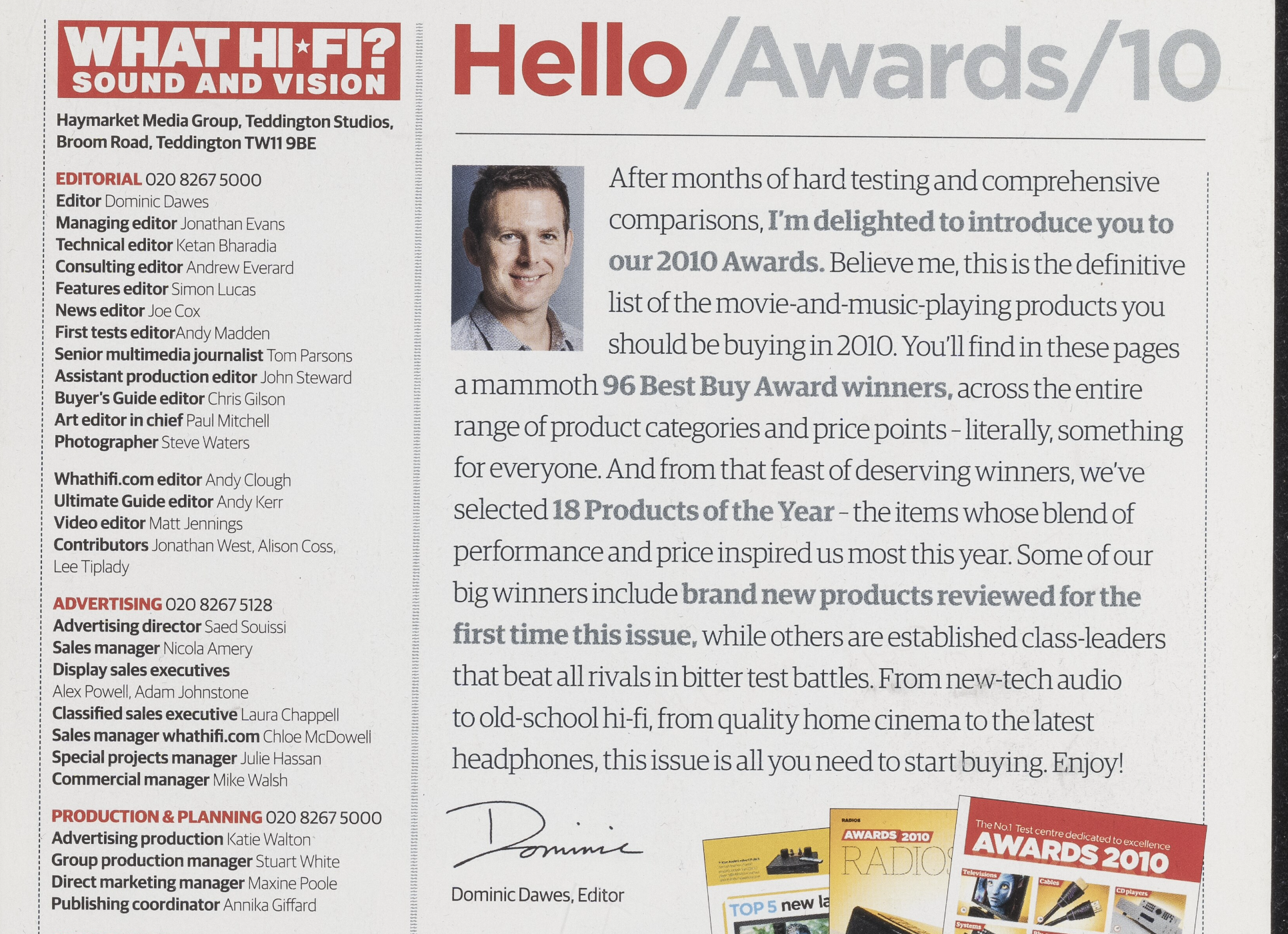 Headshot of Dominic Dawes on magazine page