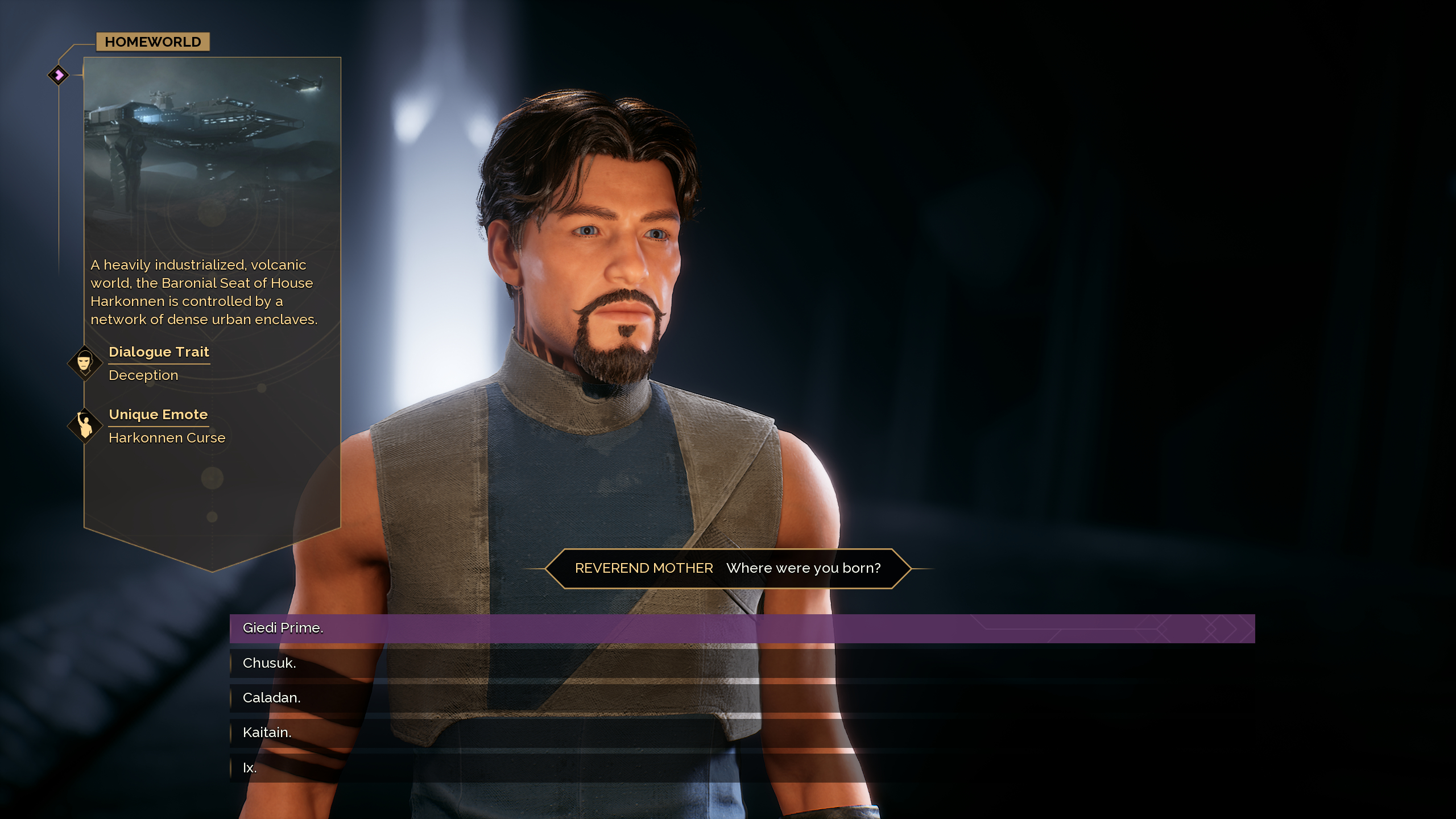 Best Dune: Awakening homeworld - The homeworld selection dialogue prompt during character creation.