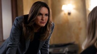 Mariska Hargitay as Olivia leaning over someone in Law & Order: SVU season 26 episode 18